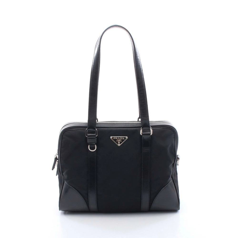 Prada Triangle Tote Tessuto Saffiano Bag Leather Black